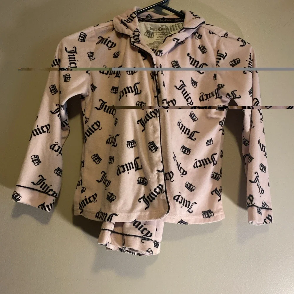 Juicy Couture Girls Pink Logo 2-Piece Soft Pajama PJ Sleep Set 6/6x Button Up